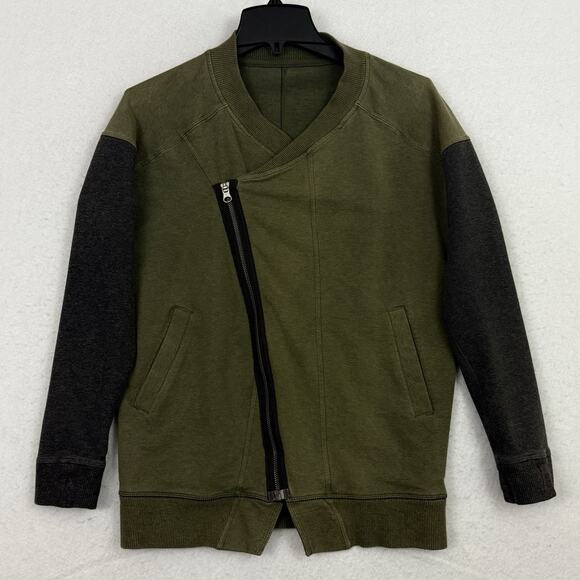 Lululemon Off The Mat Jacket Womens Size 4 Green Gray Asymmetrical Zip - Picture 7 of 12